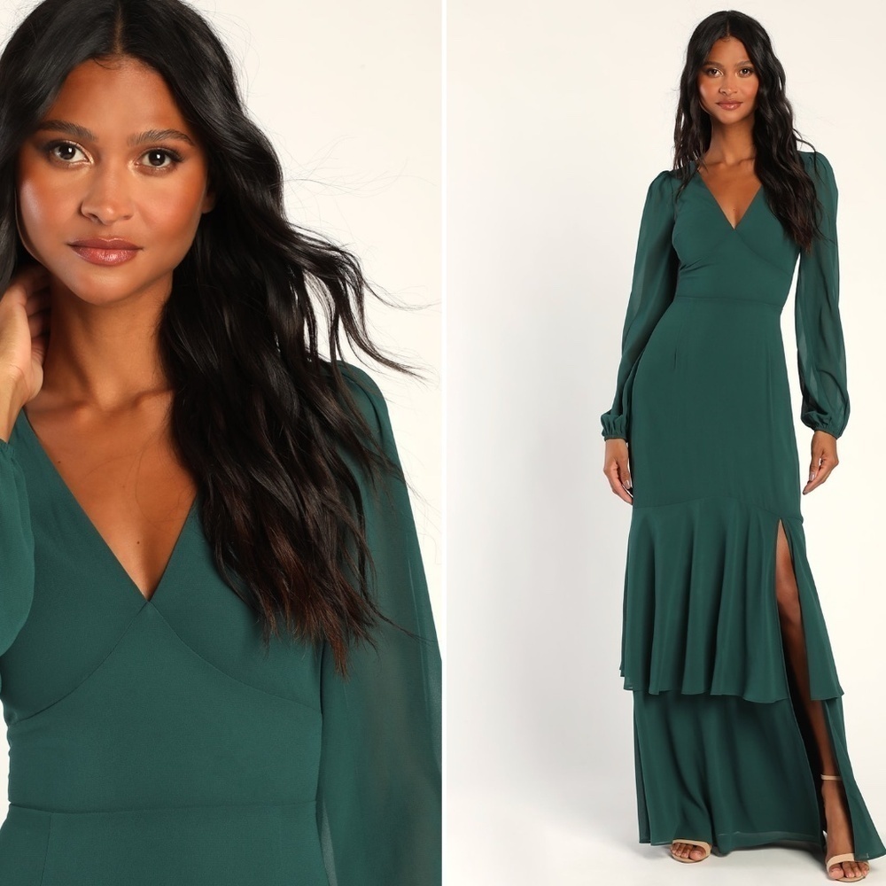 LULU's Elegant Sexy Sophisticated Long Sleeve Romantic Flowy Bridesmaid Maxi - Picture 2 of 5